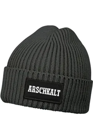 MoonWorks Strickmütze Herren Beanie mit Patch Strickmütze mit Spruch Arschkalt Aufdruck grau