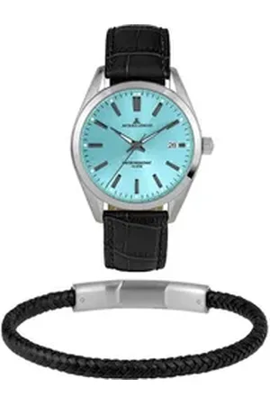 Jacques Lemans Quarzuhr Derby, 1-2143E-SET, (Set, 2-tlg., Uhr mit Armschmuck), Armbanduhr, Herrenuhr, Datum, Geschenkidee, Lederarmband schwarz