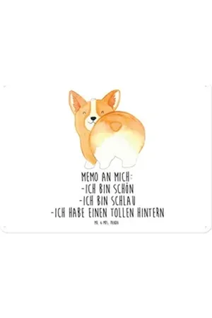 Mr. & Mrs. Panda Metallschild Corgi Po DIN A4 - Weiß - Geschenk, Metallschild, Corgie, Haustier, Hu, (1 St), Liebesbotschaften weiß DIN A4 | 29.7 cm x 14.6 cm x 21 cm