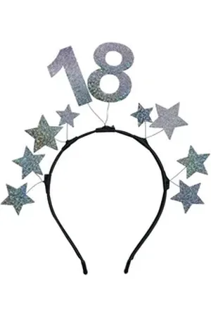 PARTY DECO Haarreif, Haarreif mit der Zahl 18 und Sternen 22x21cm Schwarz / Silber silberfarben