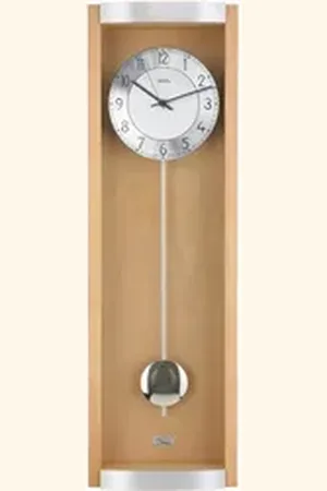 Ams Funk-Pendelwanduhr F5285/18 (Quarzuhr, Holz-/Glasgehäuse, Buche,Esszimmer,Wohnzimmer) beige