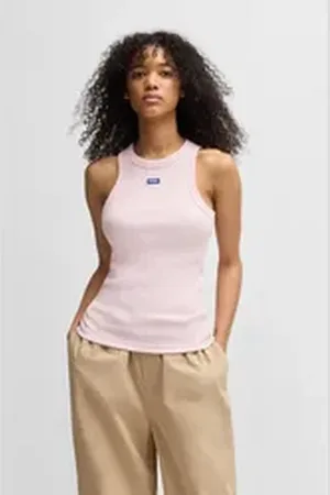 HUGO BOSS Blue Tanktop Easy Tank_B Rippware aus Baumwollmischung mit Elasthan rosa L