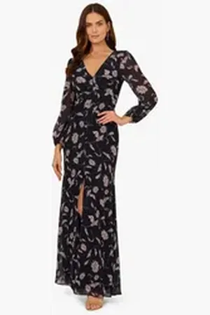 Adrianna Papell Maxikleid Print Chiffon Long Dress Abend, Anlass, Hochzeit, Party blau 42