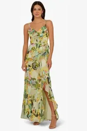 Adrianna Papell Maxikleid Printed Strap Cascade Gown Abend, Abendessen, Hochzeit, Anlass grün 42