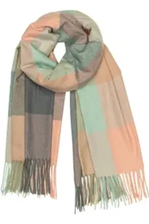 CASPAR Modeschal SC510 Damen großer XL Fransen Karo Muster Winter Schal grau|rosa