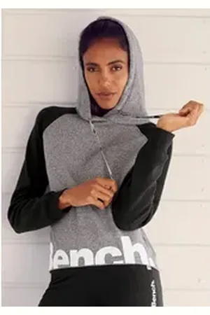 Bench Kapuzensweatshirt mit farblich abgesetzten Ärmeln und Logodruck, Loungeanzug, Hoodie grau|schwarz 32/34