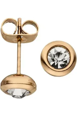Jobo Paar Ohrstecker Ohrringe roségold-farben mit 2 Zirkonia, Edelstahl goldfarben
