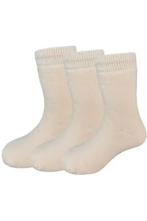Yalion Langsocken Lange Socken weiche Kinder Socken mit Vollplüsch einfarbig atmungsaktiv beige EU 21/22