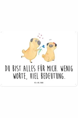 Mr. & Mrs. Panda Metallschild Mops Verliebt DIN A4 - Weiß - Geschenk, Hundeliebe, Hund, Wandschild, (1 St), Einzigartige Designs weiß DIN A4 | 29.7 cm x 14.6 cm x 21 cm