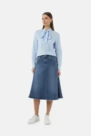 Comma, Comma casual identity Maxirock Ausgestellter Denim-Rock in Midi-Länge Waschung blau 40