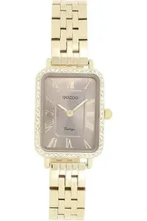 Oozoo Quarzuhr Damen Armbanduhr Vintage, (Analoguhr), Damenuhr rechteckig, extra groß (24x28mm) Metallarmband, Fashion-Style goldfarben