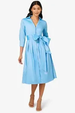 Adrianna Papell Shirtkleid Taffeta Shirt Midi Dress Brunch, Abendessen, Cocktail, Hochzeit, Anlass blau 36