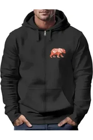 Neverless Sweatjacke Zip-Hoodie Herren Sweatjacke Polygon Print Bär Outdoor Print Motiv schwarz 4XL