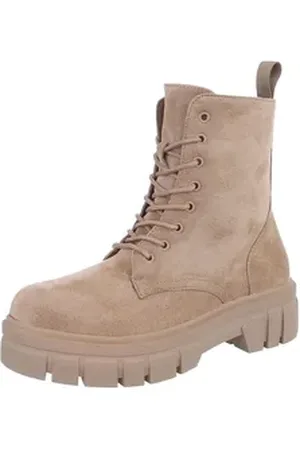 Ital-Design Damen Schnürschuhe Freizeit Schnürstiefelette (87124698) Blockabsatz Plateaustiefeletten in Hellbraun beige|braun 36 EU