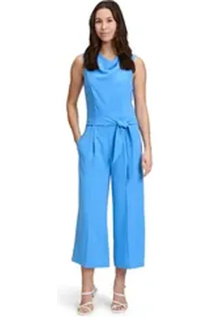 Betty & Co Betty&Co Overall Jumpsuit mit Wasserfallausschnitt (1-tlg) Nahtführung blau 46