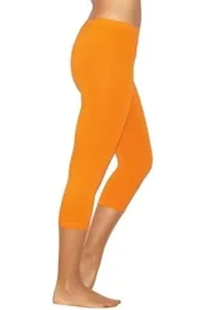 Yeset Caprihose Damen 3/4 Capri Leggings Baumwolle ORANGE XL Capri kurze Leggings XL