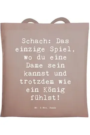 Mr. & Mrs. Panda Tragetasche Spruch Schach Dame und König - Braun Pastell - Geschenk, Denksport, V (1-tlg) braun