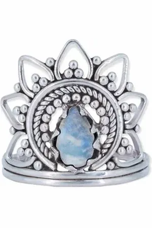 mantraroma Silberring MUDARA-SATU aus 925 Silber mit Regenbogen Mondstein (Ring mit Schmuckbeutel), Damenring aus 925er Silber weiß 60