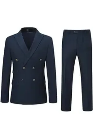 Allthemen Anzug (Set, Sakko & Hose) zweireihiger Herrenanzug mit spitzem Revers blau 58