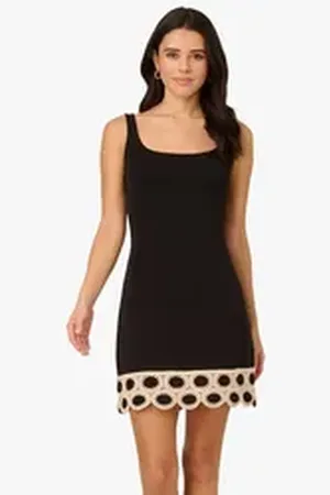 Adrianna Papell Minikleid Crochet Mini Dress Abendessen, tagsüber, Urlaub, Sommer, Anlass schwarz 34