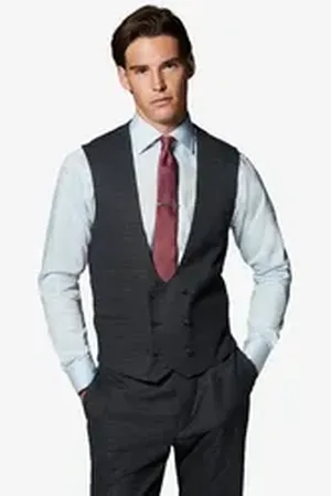 Next Anzugweste Skinny Fit Anzugweste mit Karomuster und Besatz (1-tlg) blau 98 (GB: 38L)