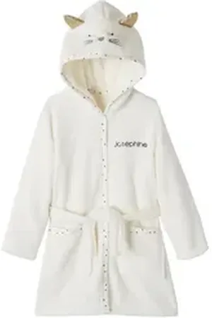 Vertbaudet Morgenmantel Mädchen Morgenmantel aus Plüsch KATZE, Polyester weiß 86