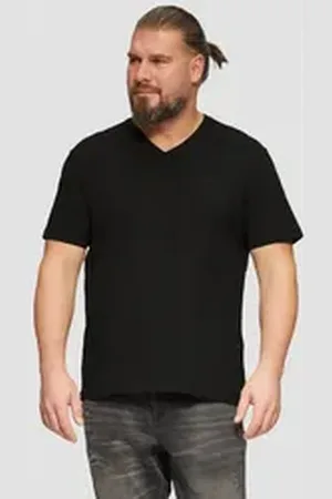 QS by s.Oliver Kurzarmshirt T-Shirt mit V-Ausschnitt und Logo-Print Artwork schwarz XXL