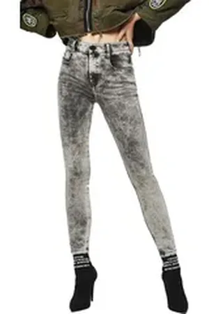Diesel Straight-Jeans Slandy-High 069GQ Damen Jeans Slim Straight grau
