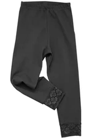 Hermko Caprileggings 52722 Mädchen Capri-Leggings mit Raschelspitze am Abschluss schwarz 140