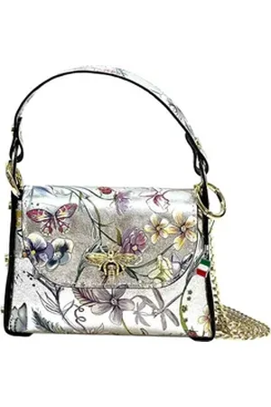 Florence Umhängetasche Tasche silber farbig Leder (Umhängetasche), Damen Umhängetasche Echtes Leder, silber, farbig ca. 14cm hoch silberfarben