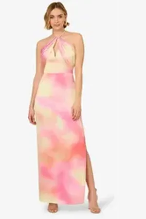 Adrianna Papell Abendkleid Printed Sateen Long Dress Abend, Anlass, Hochzeit, MOB rosa 42