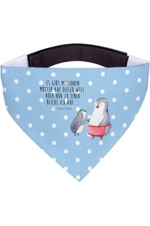 Mr. & Mrs. Panda Hundefliege Pinguin mit Kind - Blau Pastell - Geschenk, Mami, Schwester, Gebursts, Polyester blau L | 33 cm x 33 cm