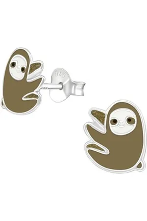 Bungsa Ohrring-Set Ohrstecker Faultier aus 925 Silber Kinder (1 Paar (2 Stück), 2-tlg), Ohrschmuck Ohrringe braun|silberfarben