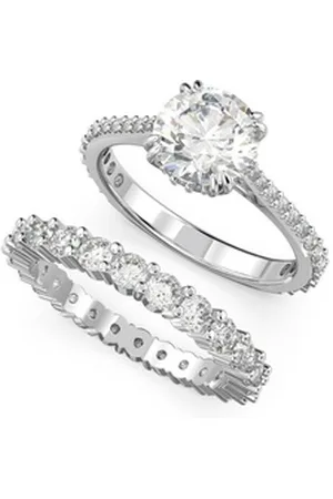 Swarovski Ring-Set Stilla Round, Princess-Schliff, 5649216, /-13, /-15, 5647662 (Set, 2-tlg), mit ® Kristall silberfarben 55