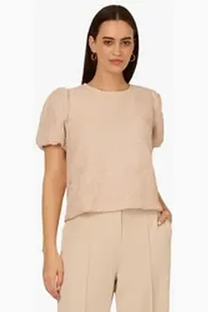 Adrianna Papell Kurzarmbluse Allover Squiggle Embroidery Top with Bubble Sleeves and Hem Casual, Basic, Abendessen, Arbeit orange XL
