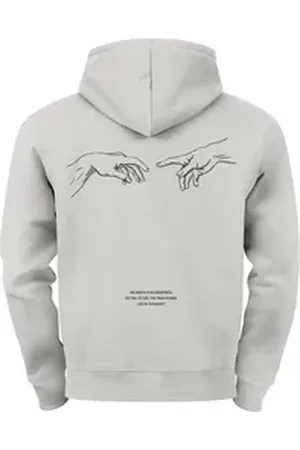 Neverless Hoodie ® Hoodie Backprint Herren Michelangelo Hände Line-Art-Print beige 3XL