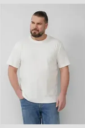 QS by s.Oliver T-Shirt T-Shirt mit Flammgarnstruktur kurzarm, Rundhals, Logo weiß XXL