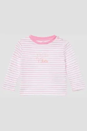 QS by s.Oliver Langarmshirt Gestreiftes Unisex Longsleeve mit Frontprint Artwork 86