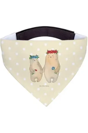 Mr. & Mrs. Panda Hundefliege Bären mit Blumenkranz - Gelb Pastell - Geschenk, Kind, Vorbild, Mama, Polyester gelb L | 33 cm x 33 cm
