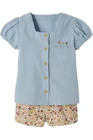 Vertbaudet Hemd & Hose Mädchen Baby-Set: Bluse & Shorts blau