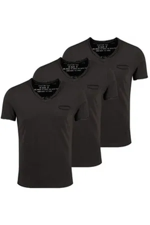 Key Largo T-Shirt Soda vintage Look uni Basic T00619 V-Ausschnitt unifarben kurzarm slim fit schwarz M