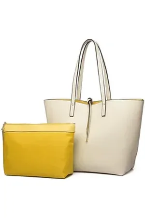 MISS LULÙ Schultertasche 2-teiliges Damen-Set – Shopper & Handtasche aus PU-Leder beige