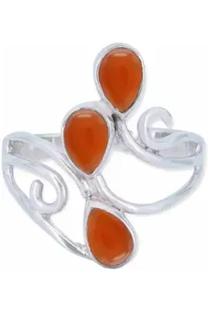 mantraroma Silberring SIDISTI aus 925 Silber mit Karneol (Ring mit Schmuckbeutel), Damenring aus 925er Silber orange 60
