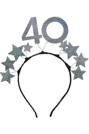 PARTY DECO Haarreif, Haarreif mit der Zahl 40 und Sternen 22x21cm Schwarz / Silber silberfarben
