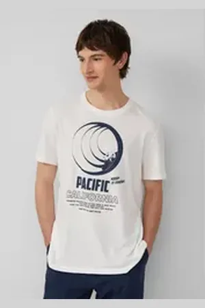 QS by s.Oliver Shirttop Baumwoll-T-Shirt mit Frontprint und Flammgarnstruktur weiß M