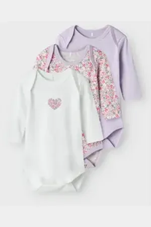 NAME IT Langarmbody NBFBODY 3P LS LILAC PETIT FLOWER NOOS (Packung, 3-tlg) lila 74