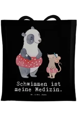 Mr. & Mrs. Panda Tragetasche Otter Schwimmen - Schwarz - Geschenk, Strandtasche, Umhängetasche, St (1-tlg), Fröhliches Design schwarz