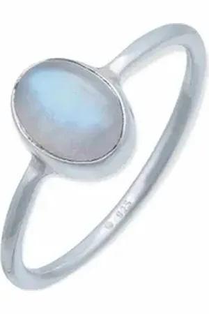 mantraroma Silberring SAMA oval aus 925 Silber mit Regenbogen Mondstein (Ring mit Schmuckbeutel), Damenring aus 925er Silber weiß 54
