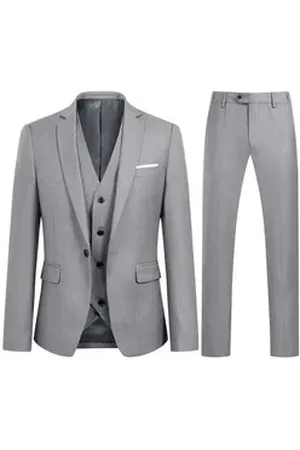 Allthemen Anzug (3 tlg) Herren Slim Fit Anzug Elegantes Anzugset für Business grau 46
