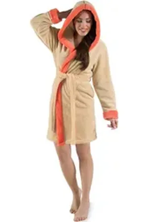 Celinatex Bademantel Morgenmantel Damen Flausch kurz Sherpa Fleece Kos S beige lachs, Polyester beige|braun S